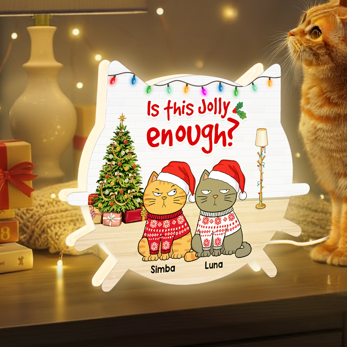 Christmas Funny Cats Meowy Christmas - Personalized Light Box - Gift For Cat Lovers