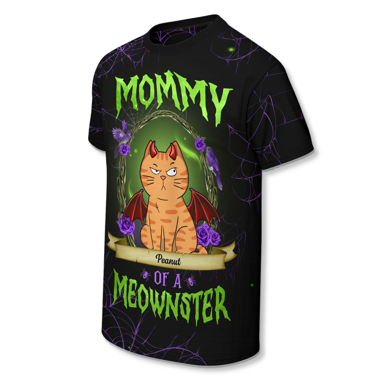Halloween Purple And Green Theme Mommy Of The Monsters Cats Personalized 3D Shirt