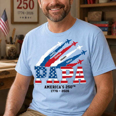 Proud Dad Grandpa Nation Flag American 250th Anniversary Light Color - Personalized Shirt - Gift For Dad, Grandpa