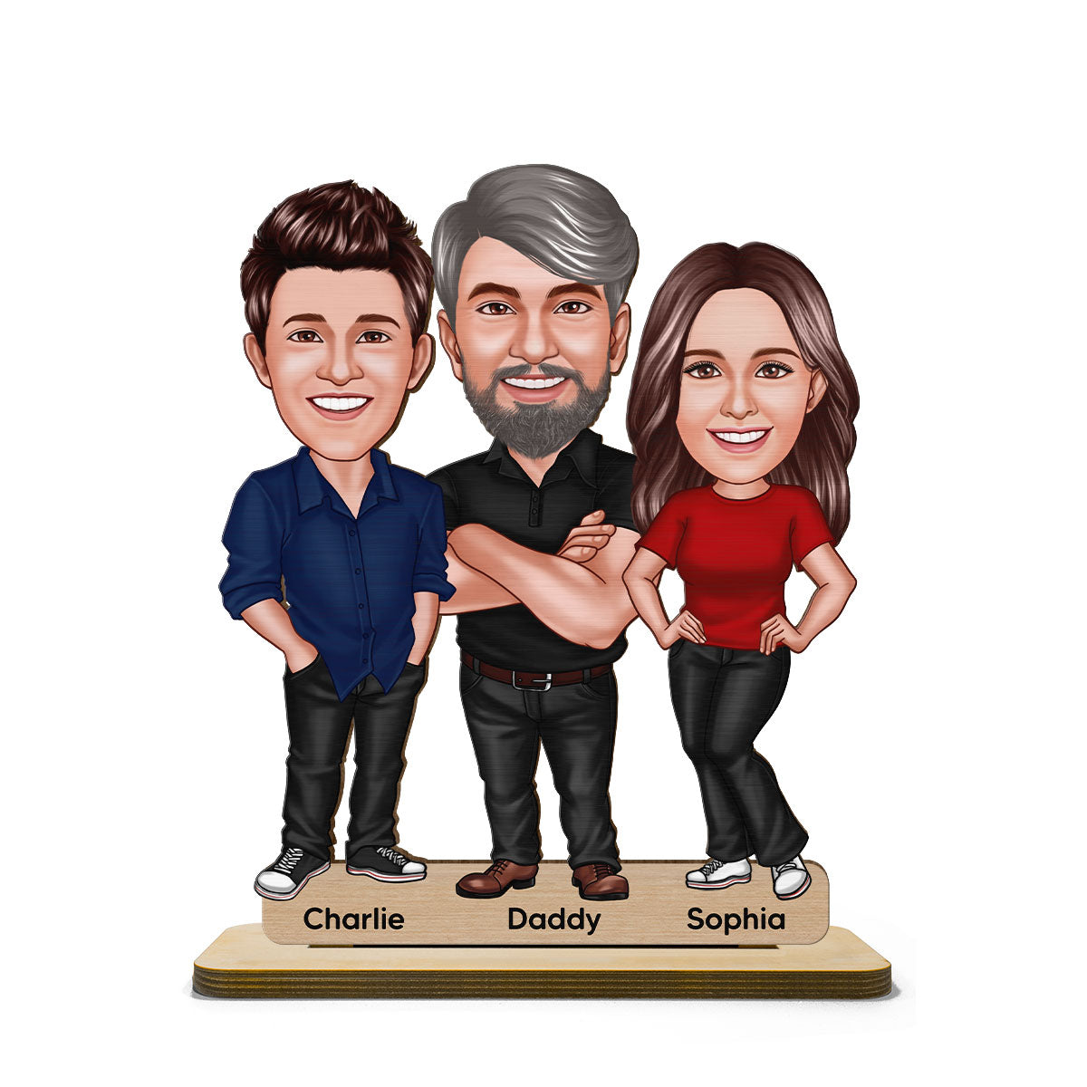Dad Grandpa Kids Caricature Personalized Standing Wooden Plaque