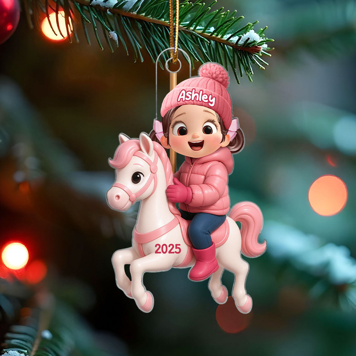 Cute Cartoon Kid On Horse Christmas Personalized Acrylic Ornament, Perfect Chrismas Gift For Kids, Grandkids