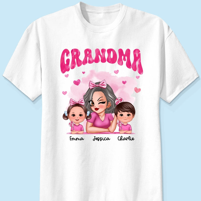 Pink Valentine's Grandma And Grandkids Personalized Shirt,  Gift For Grandma