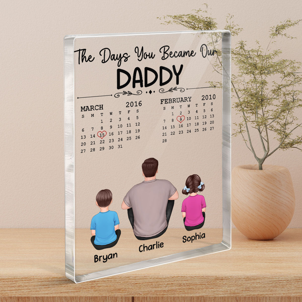 The Days You Became Our Dad Back View Sitting Man & Kids Personalized Vertical Rectangle Acrylic Block Plaque