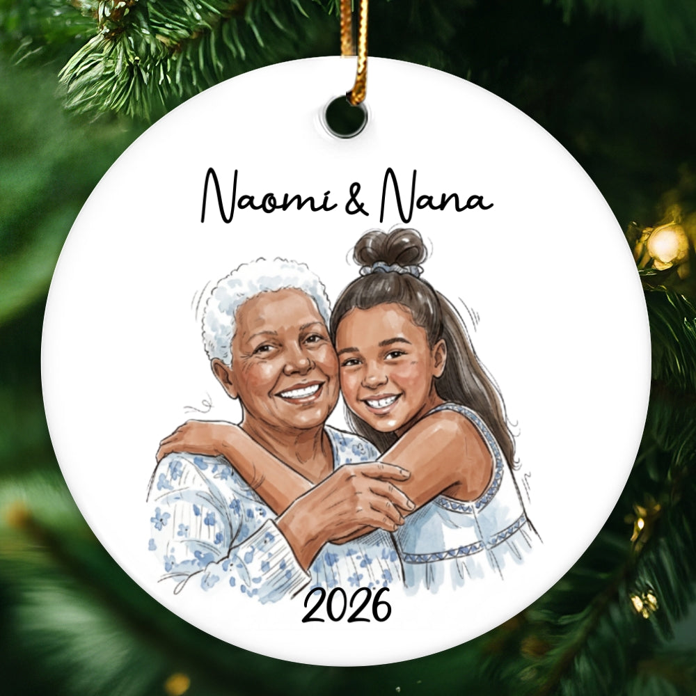 Custom Photo Grandma Grandkid Watercolor Style - Personalized Ceramic Ornament - Christmas Gift For Grandkids, Grandma