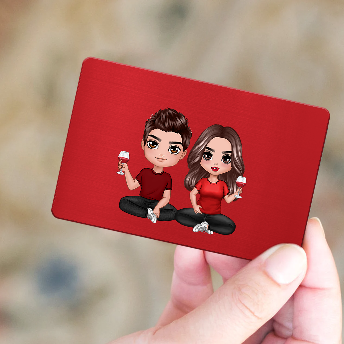 Love Bank Doll Couple Sitting Anniversary Gift Personalized Wallet Insert Metal Wallet Card