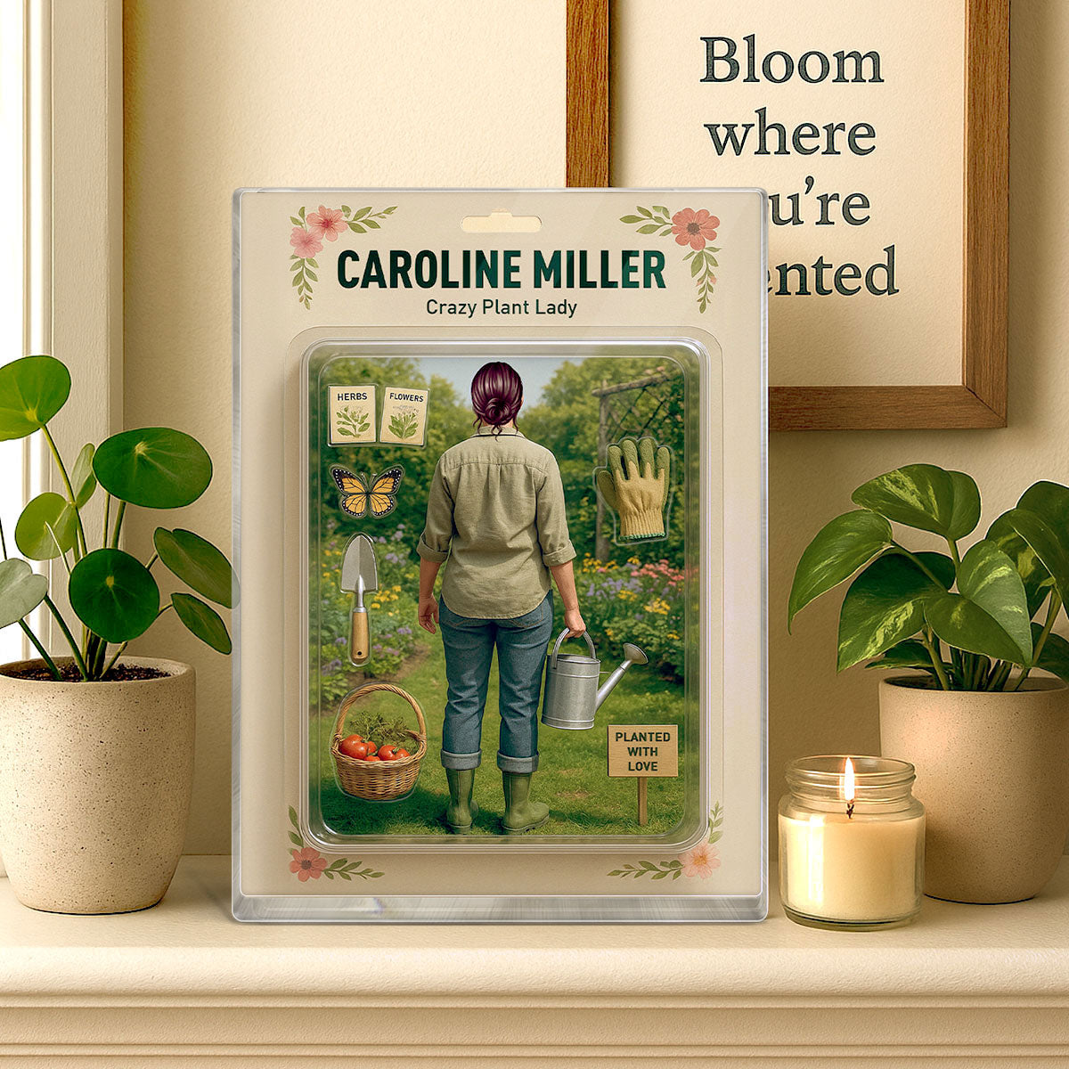 Gardening Mom Grandma Realistic Figure Style Personalized Acrylic Block Plaque