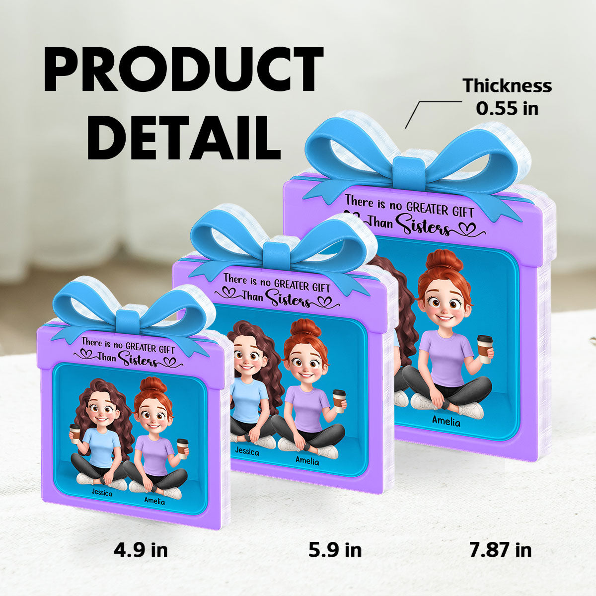 Besties Sisters Inside Gift Box 3D Effect Personalized Acrylic Block