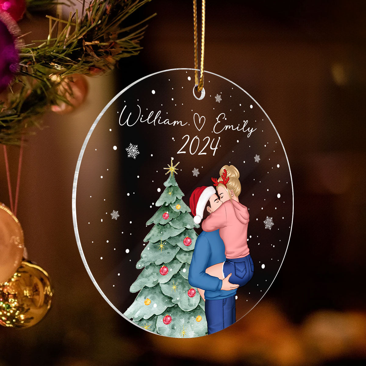 Couple Under Christmas Tree Personalized Acrylic Ornament, Christmas Gift For Him, Gift For Her