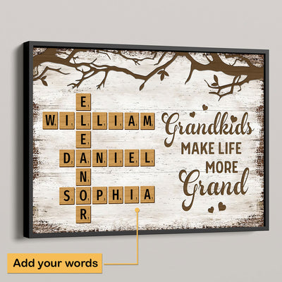 Grandkids Make Life More Grand Crossword Puzzle Art Personalized Poster, Christmas Gift for Grandma