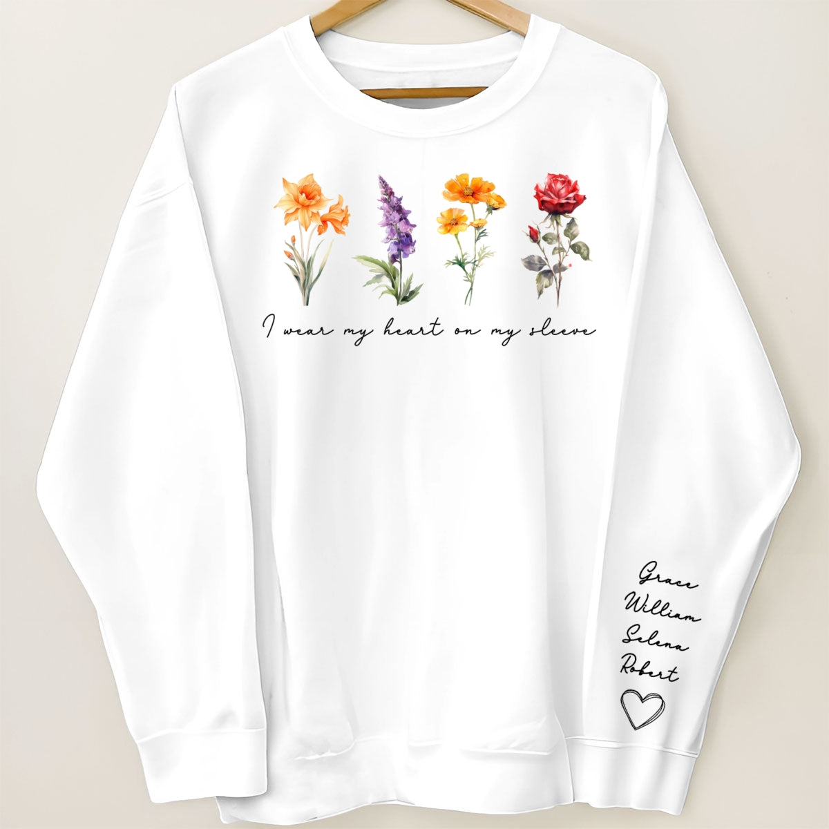 Beautiful Birth Month Flowers Personalized Sleeve Printed Sweatshirt, Gift For Mom Granma Aunt