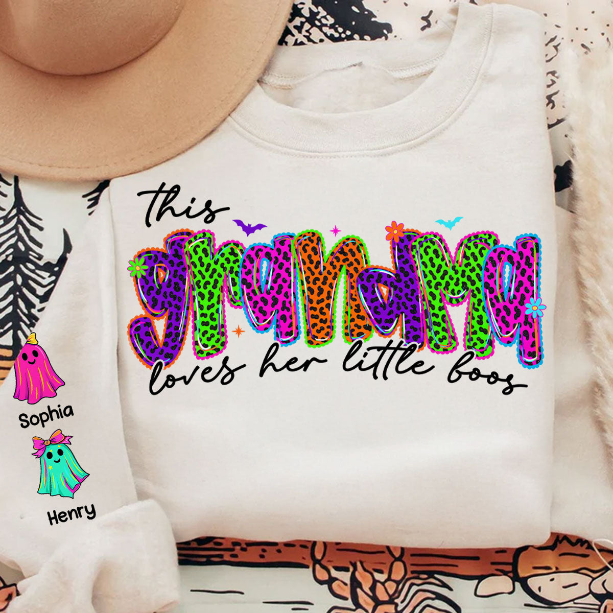This Mama Loves Her Little Boo Personalized Halloween Sweatshirt, Fall Sweatshirt for Mom Grandma