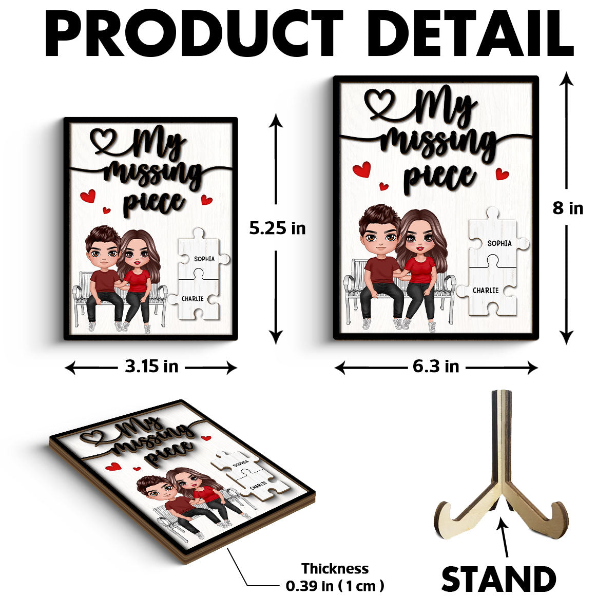 My Missing Piece Couple Sitting On Bench Valentine‘s Day Gift For Her Gift For Him Personalized 2-Layer Wooden Plaque