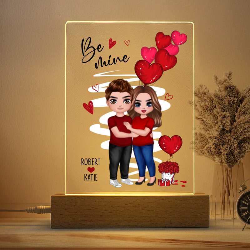 Be Mine Standing Embracing Doll Couple Personalized Plaque LED Night Light - Gift For Him Gift For Her