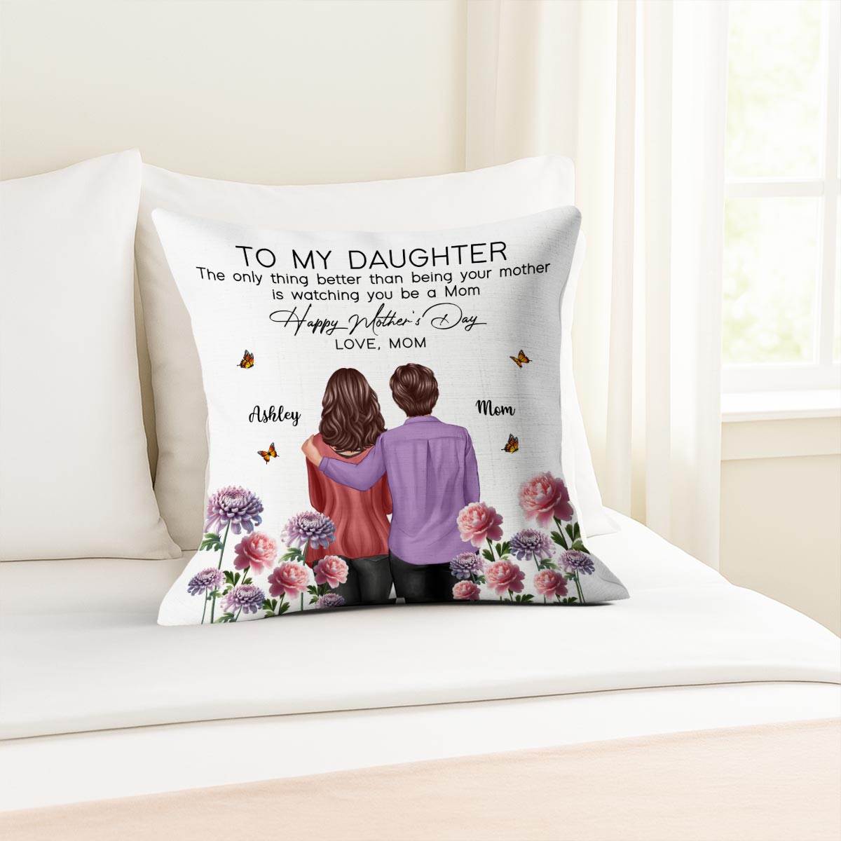 To My Daughter From Mom Happy Mother's Day Birth Flower Personalized Pillow, Gift For Daughter