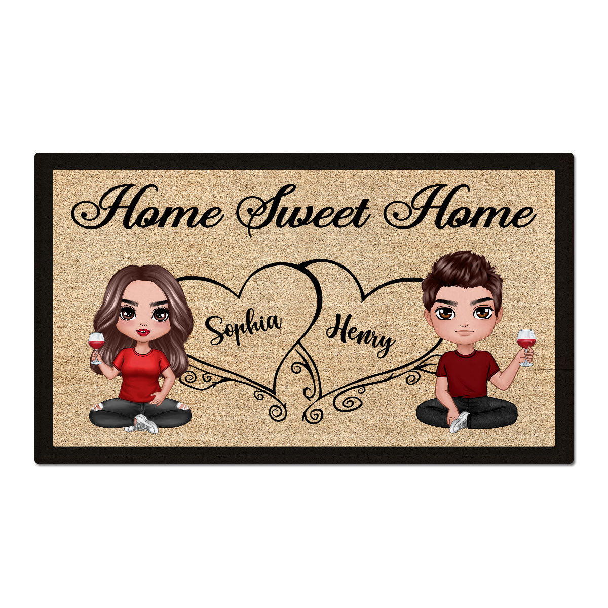 Doll Couple Sitting Home Sweet Home Housewarming Gift Home Decor Personalized Doormat