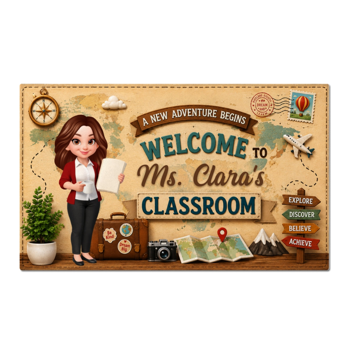 A New Adventure Begins Teacher Classroom - Personalized Doormat - Back To School Gift For Teacher, Classroom Decor