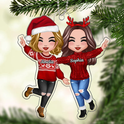 Happy Doll Besties Sisters Christmas Gift For Best Friends Personalized Acrylic Ornament