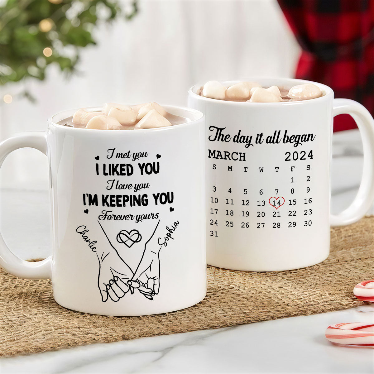 Couple Hand in Hand  Gift Anniversary Calendar Keepsake Wedding Gift Personalized Mug
