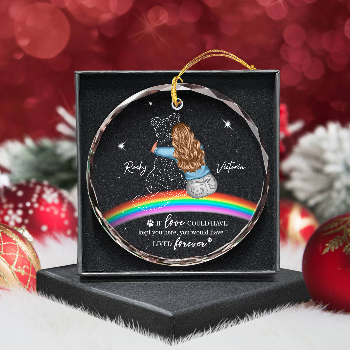 Rainbow Bridge Dog Memorial Pet Loss Keepsake Personalized Glass Ornament