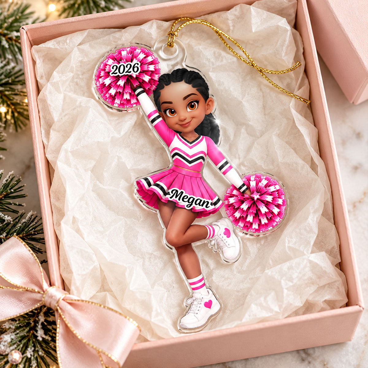 Custom Cheerleader Girl Name - Personalized Acrylic Ornament - Christmas Gift for Daughter, Granddaughter