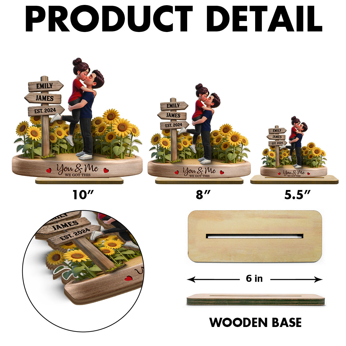Everlasting Love Couple Hugging Kissing Sunflower Field Sign Posts - Personalized 2-Layered Wooden Plaque - Valentine's Day Gift For Couple