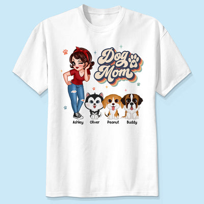 Dog Mom Retro With Peeking Dogs Personalized Shirt