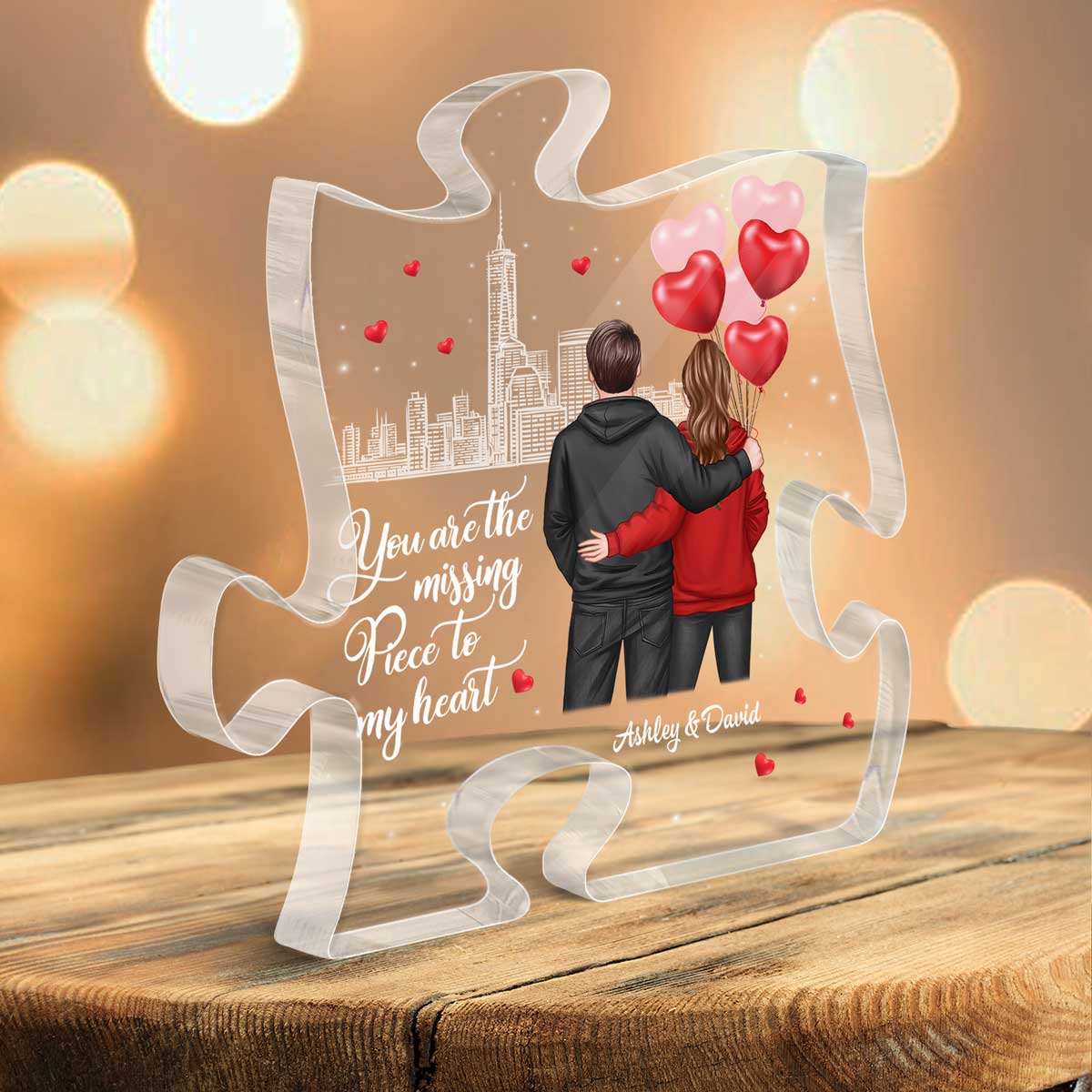 The Missing Piece To My Heart Hoodie Couple Personalized Puzzle Acrylic Plaque - Valentine‘s Day Gift For Him, Gift For Her