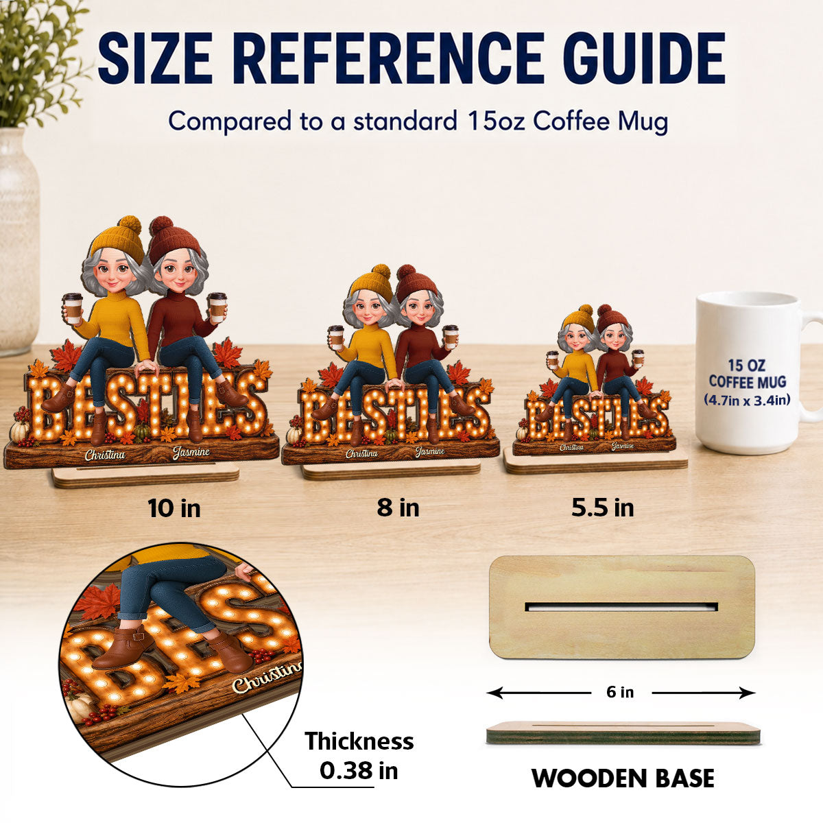 Cozy Vibe Fall Season Besties Forever - Personalized 2-Layered Wooden Plaque - Fall Gift For Best Friends