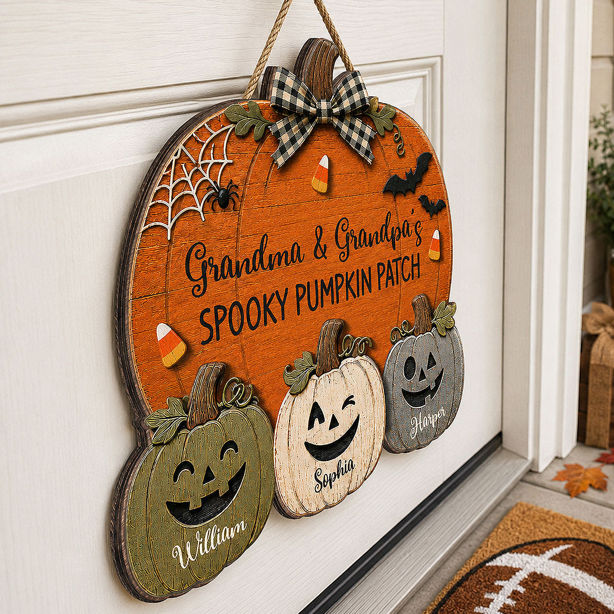 Grandma & Grandpa's Spooky Pumpkin Patch 2D Flat Printed - Personalized Wood Sign - Halloween Decor For Grandparents