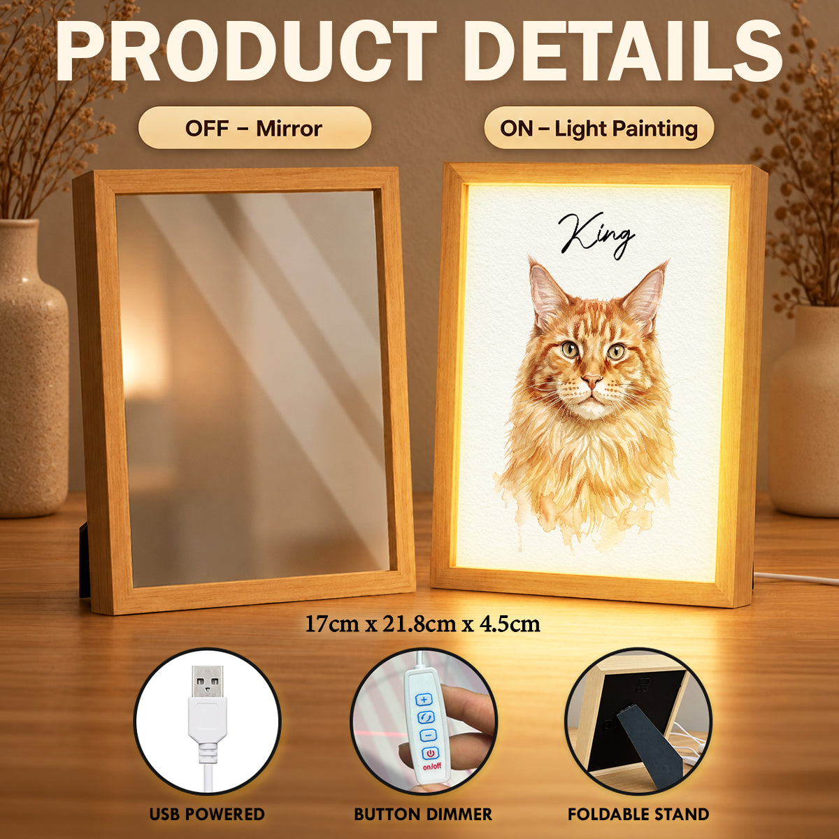 Custom Pet Portrait from Photo - Personalized Mirror Light Box - Heartfelt Christmas Gift for Pet Lovers, Memorial Sympathy Gift