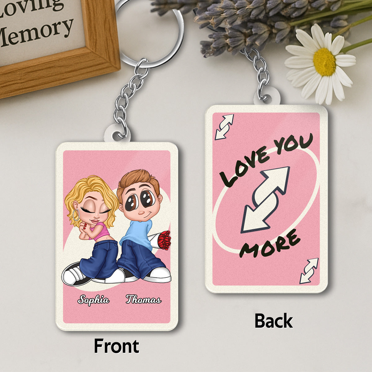 Love You More Game Card Style Y2K Couple - Personalized Acrylic Keychain - Valentine's Day Gift, Anniversary Gift For Him, For Her
