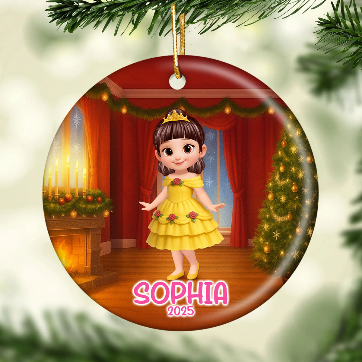 Little Princess Personalized Circle Ceramic Ornament, Christmas Gift for Daughters, Granddaughters