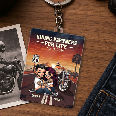 Bikers Couple Riding Partners for Life Personalized Acrylic Keychain, Gift for him, Gift for her