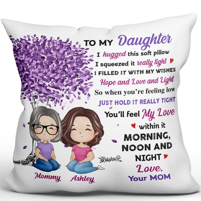Doll Mom Daughter Watercolor Style Sitting Under Purple Tree To My Daughter Personalized Pillow