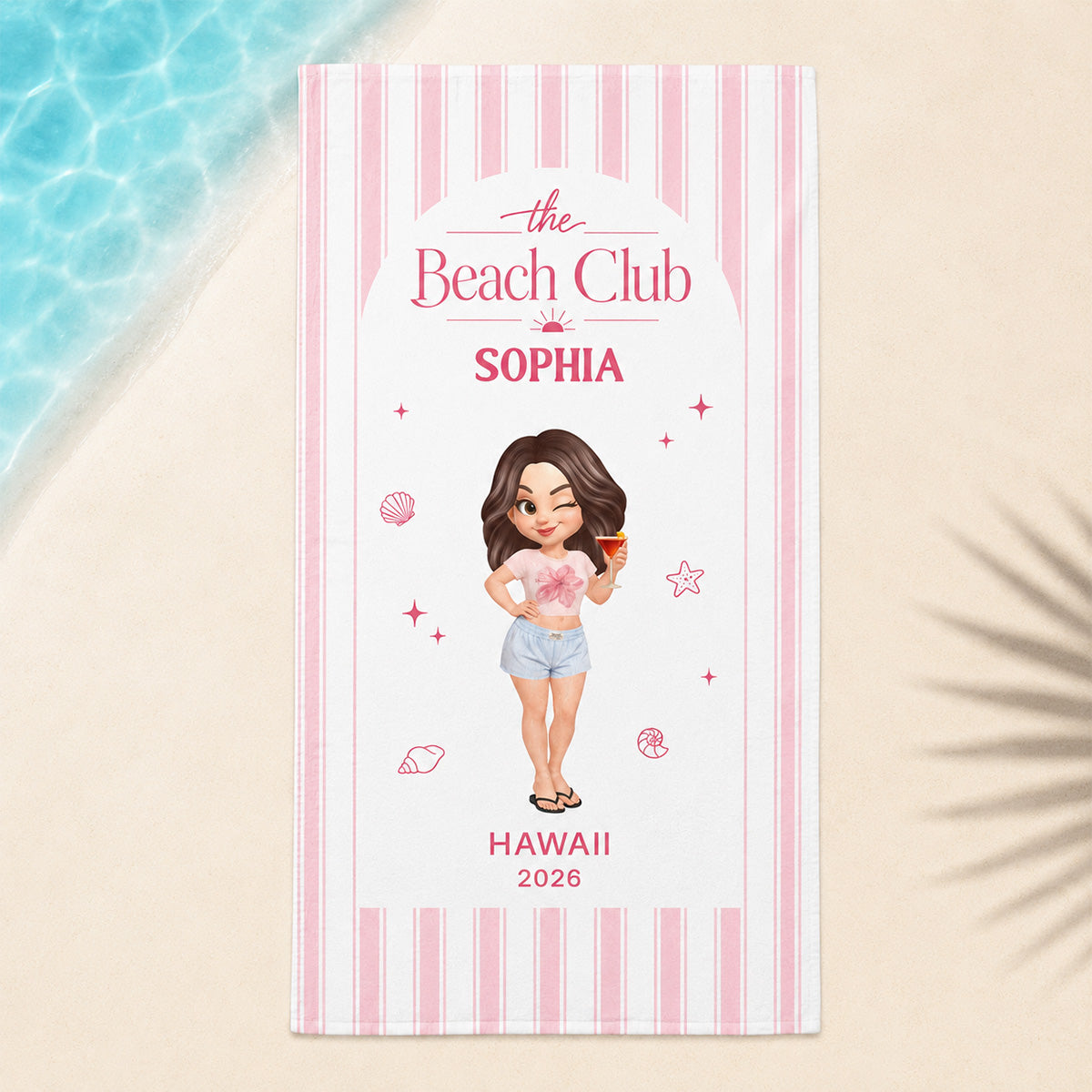 Summer Party Vacation Color Stripes - Personalized Beach Towel - Birthday Trip Towel, Bachelorette Towel, Girls Trip Towel