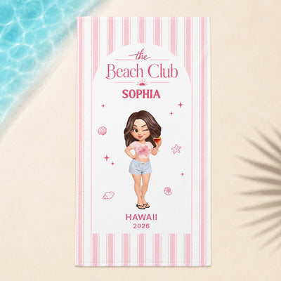 Summer Party Vacation Color Stripes - Personalized Beach Towel - Birthday Trip Towel, Bachelorette Towel, Girls Trip Towel