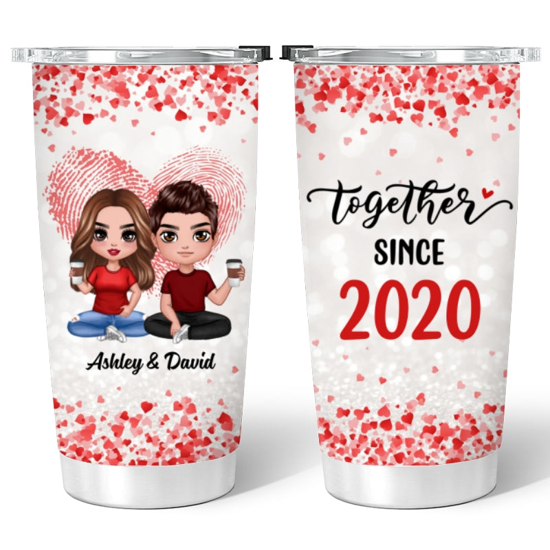 Hearts Flying Doll Couple Sitting  Anniversary Day Gift For Him For Her Personalized Tumbler
