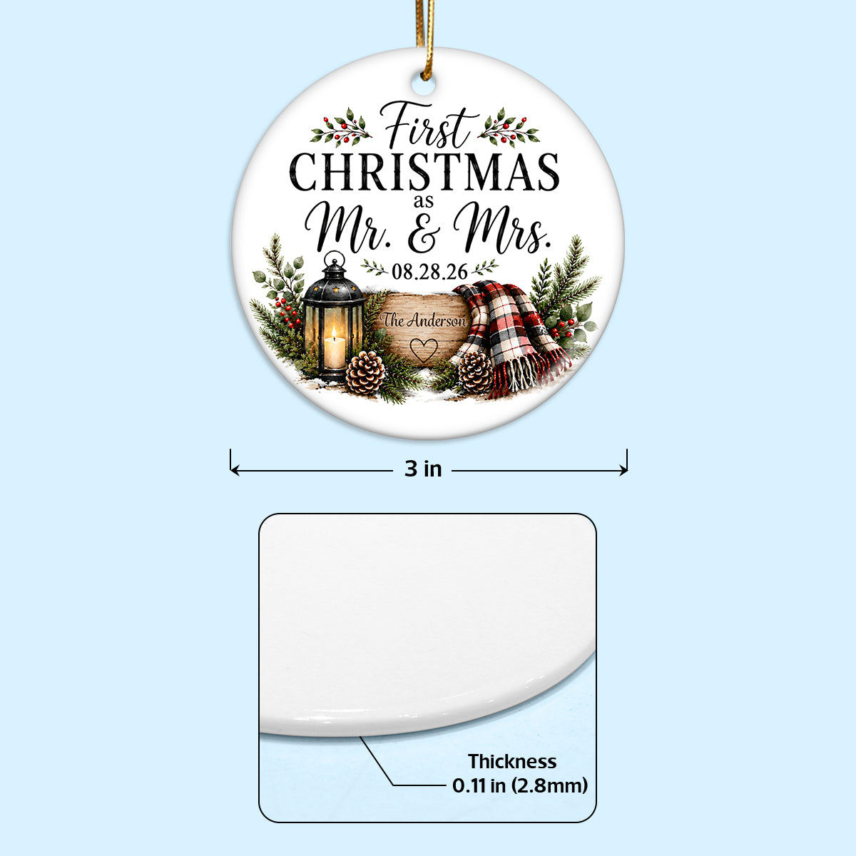First Christmas as Mr & Mrs - Personalized Ceramic Ornament - Newlywed Rustic Gift, Heartfelt Christmas Keepsake
