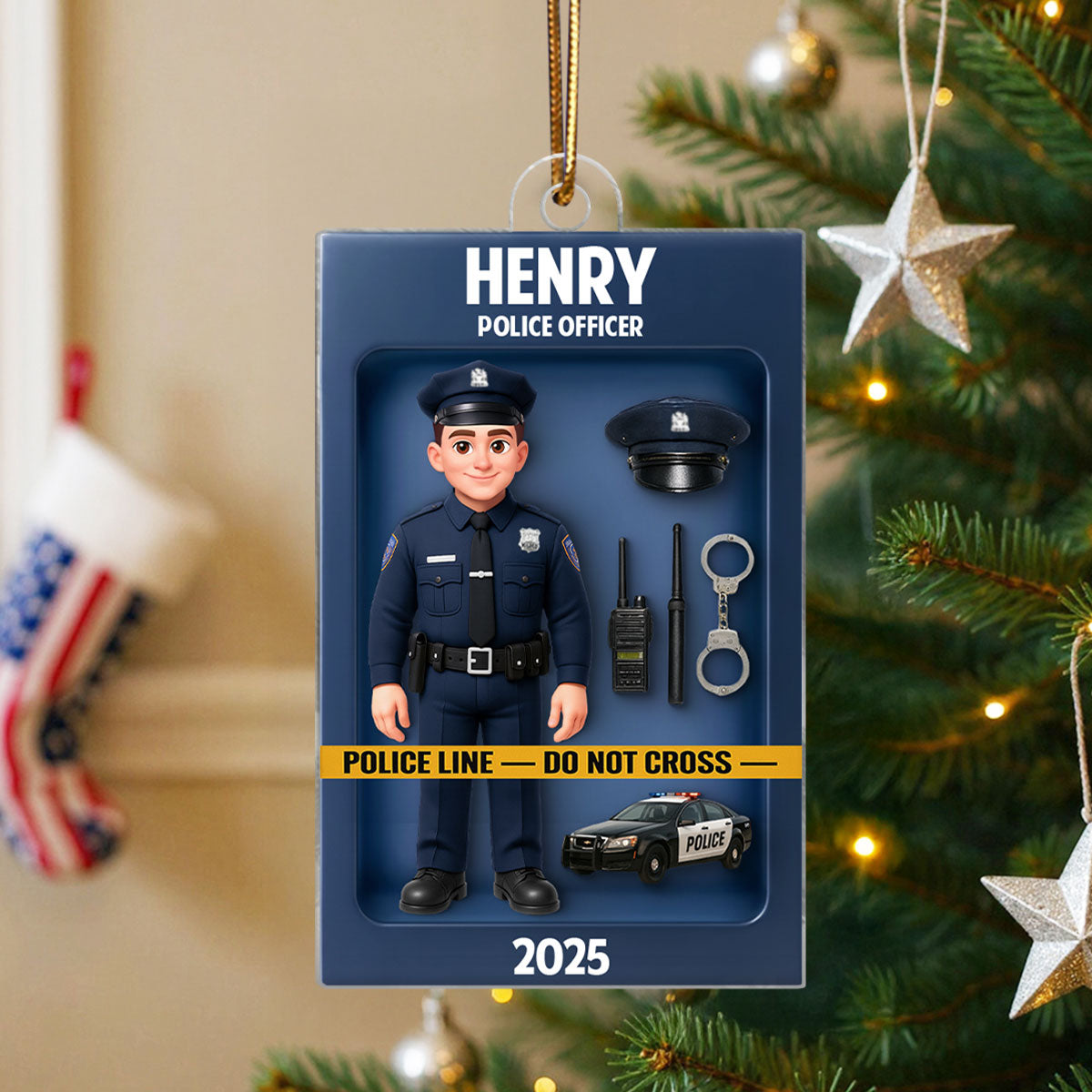 Police Officer Action Figure 3D Effect Personalized Acrylic Ornament - Special Gift For Police