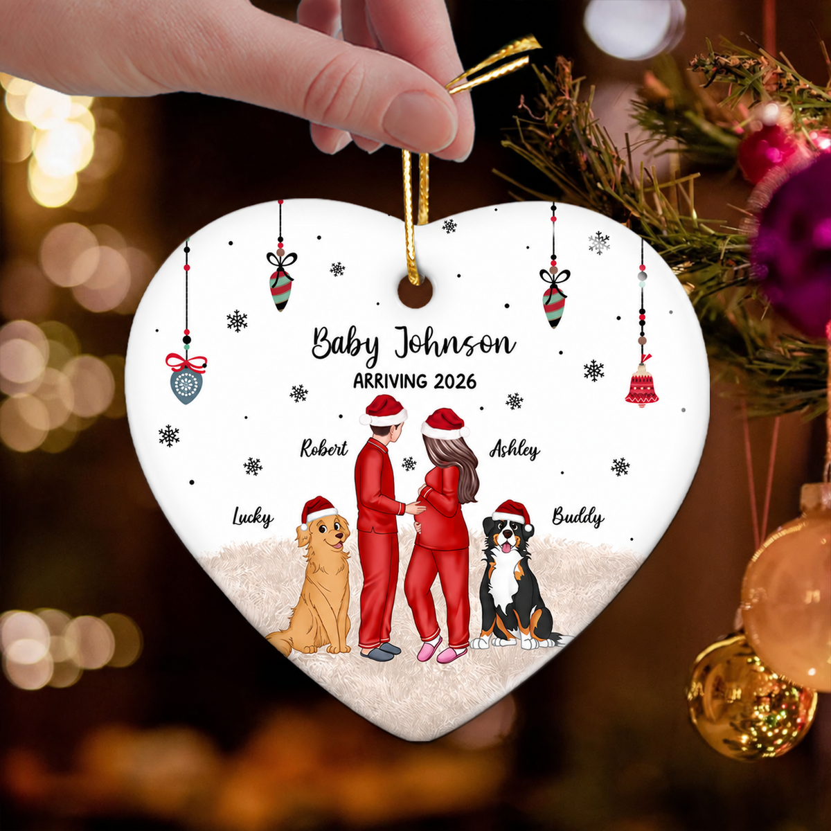 Personalized Pregnancy Ornament, Expecting Family Christmas Personalized Heart Ceramic Ornament, New Mom Christmas Gift
