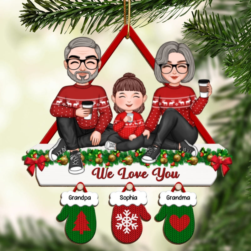 Cute Grandpa Grandma Grandparents & Kid Fireplace Mantel Gloves Christmas Gift For Grandchildren Personalized Wooden Ornament