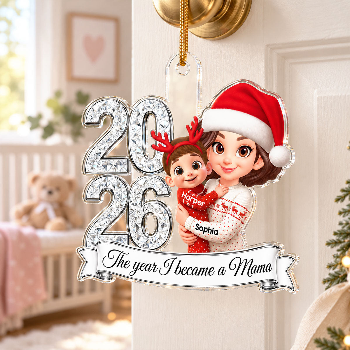 The Year I Became A Mom 2026 2D Flat - Personalized Acrylic Ornament - First Christmas As Mom Keepsake Gift