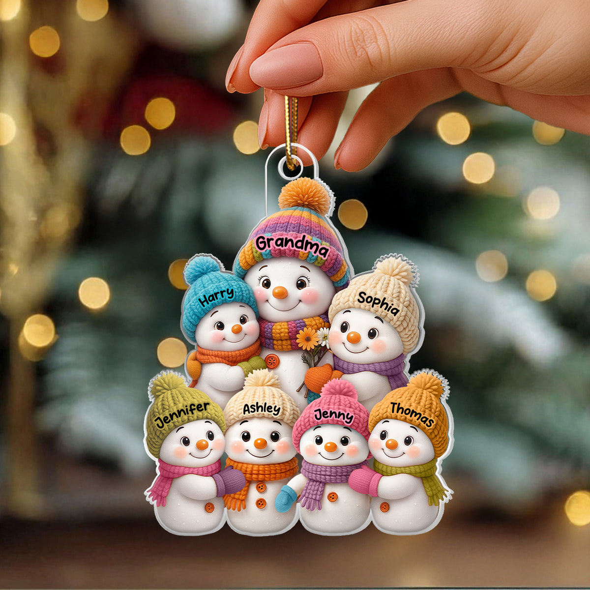 Snowman Grandma and Grandkids - Personalized Acrylic Ornament - Heartfelt Christmas Gift for Grandma, Grandkids