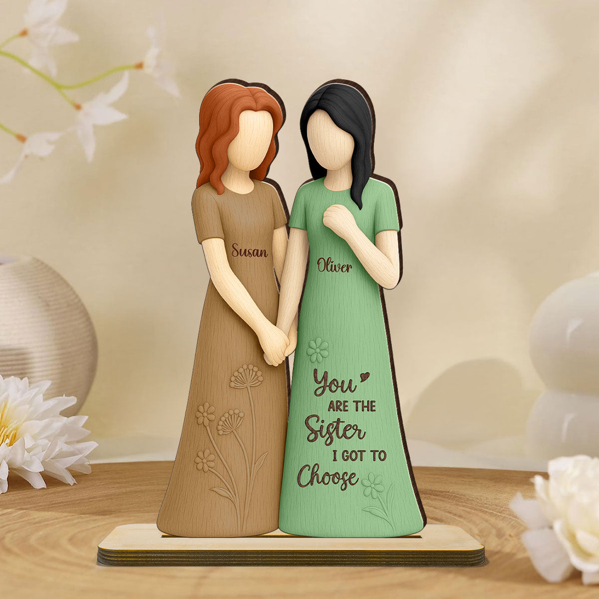 Soul Sister Friendship 3D Effect Personalized Standing Wooden Plaque, Gifts for Best Friend, Bestie Birthday Gift