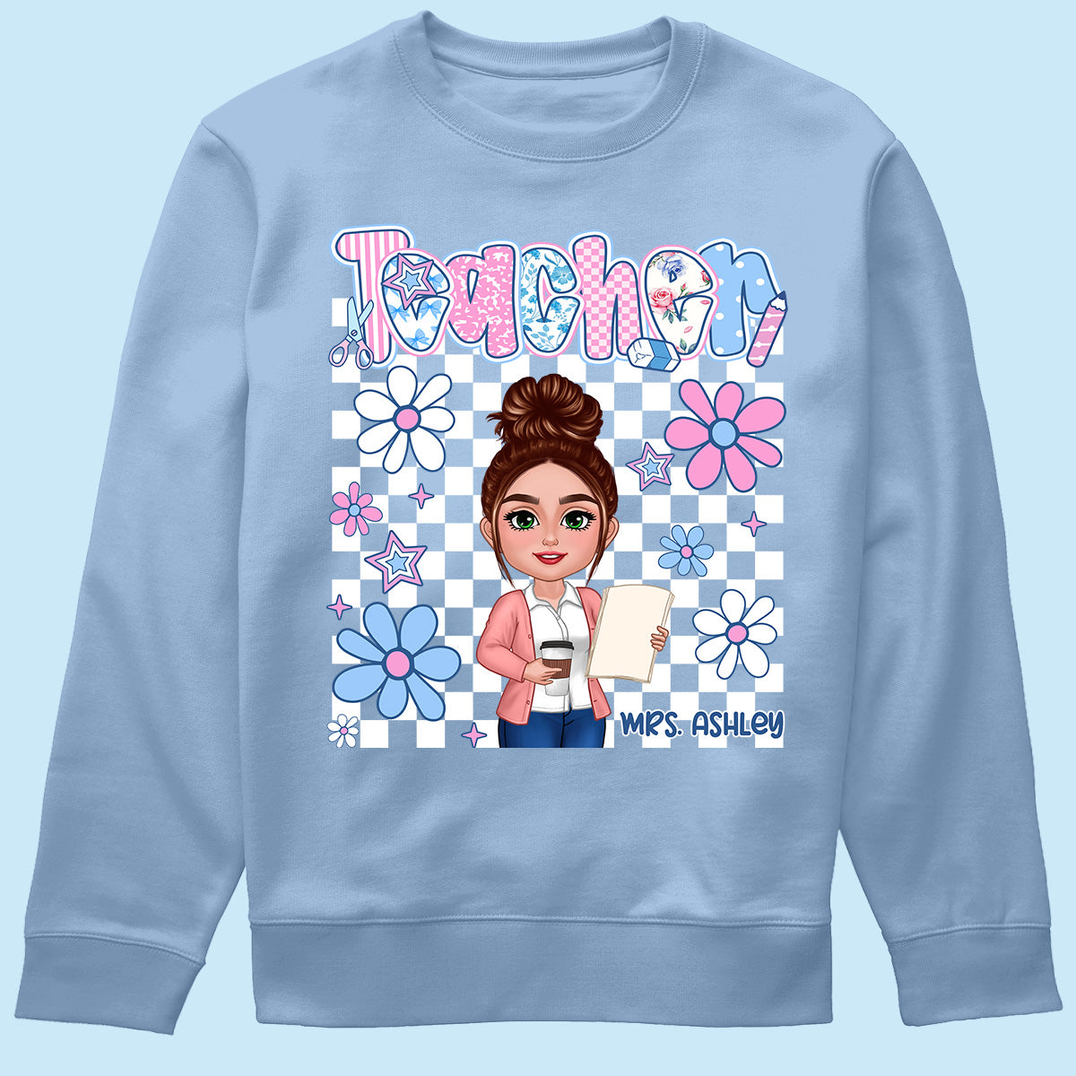 Pastel Blue And Pink Preppy Style Teacher Personalized Shirt| Back To School Gift For Teacher