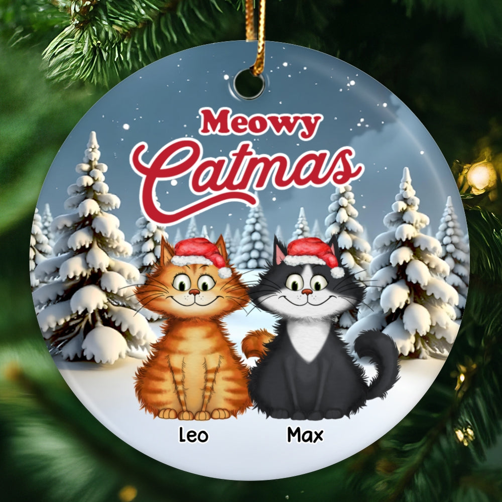 Meowy Catmas Quirky Cats Christmas Decor For Cat Lover Personalized Ceramic Ornament