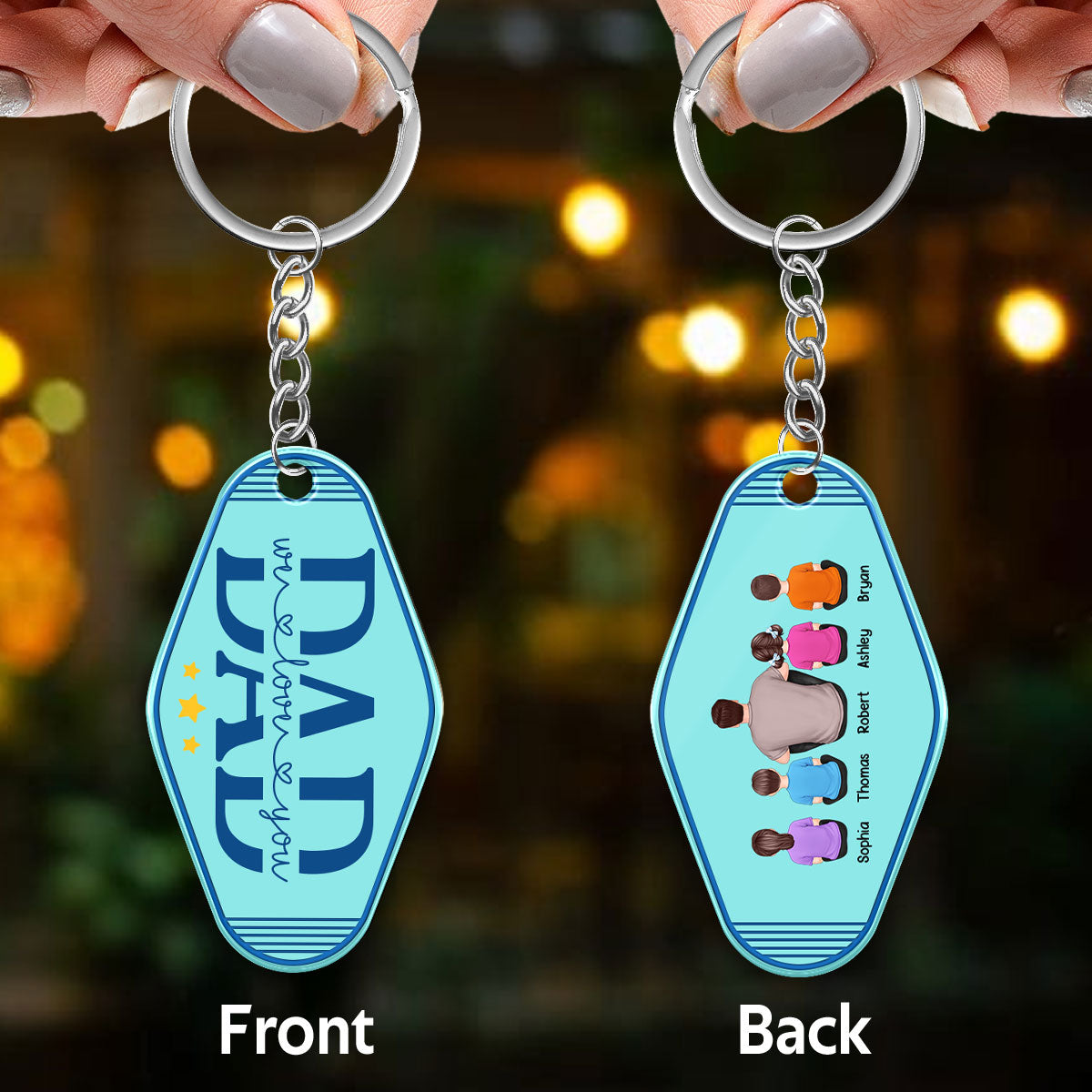 Best Dad Ever Back View Man Kids Dog Cat Summer Theme Personalized Rhombus Shaped Acrylic Keychain