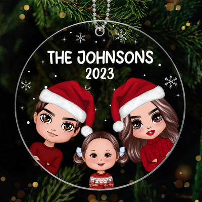 Doll Whole Family Peeking Dad Mom Kid Dog Cat Personalized Circle Acrylic Ornament