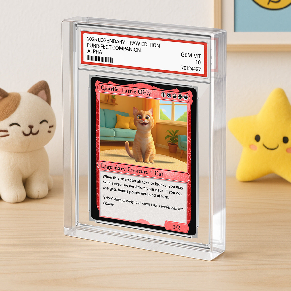 Cartoon Funny Cat Fantasy Trading Card Style Personalized Acrylic Block Plaque, Gift For Pet Lover