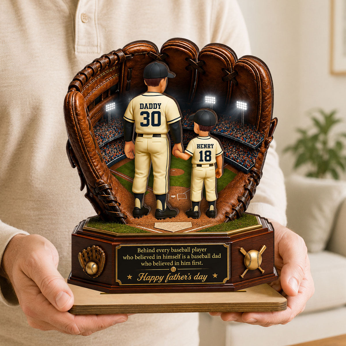 Behind Every Baseball Softball Player is a Dad - Personalized 2-Layered Wooden Plaque - Father's Day Gift for Dad, Husband